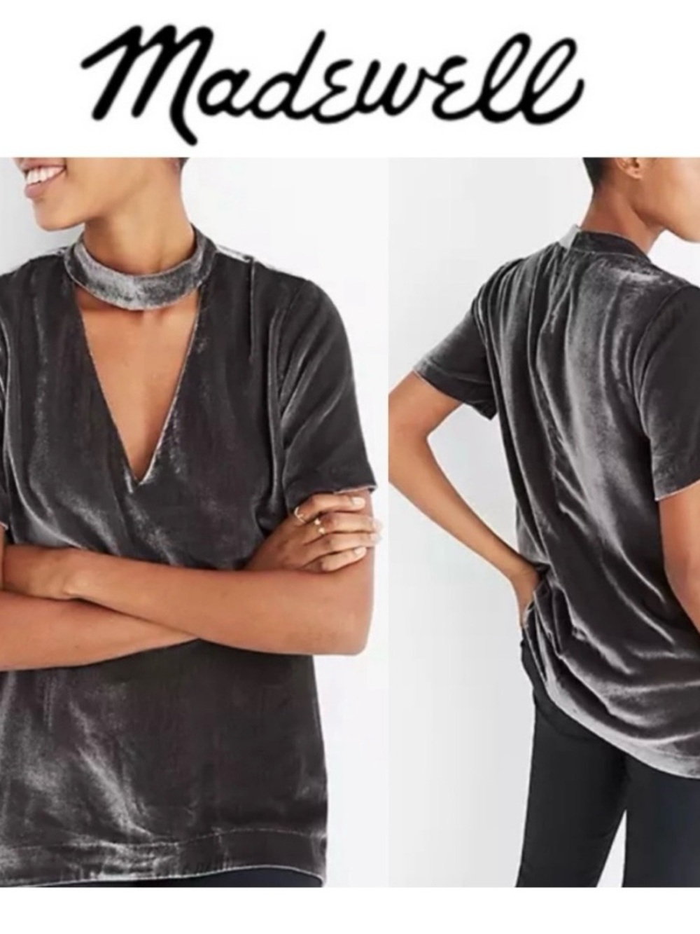 Dark gray velvet choker top